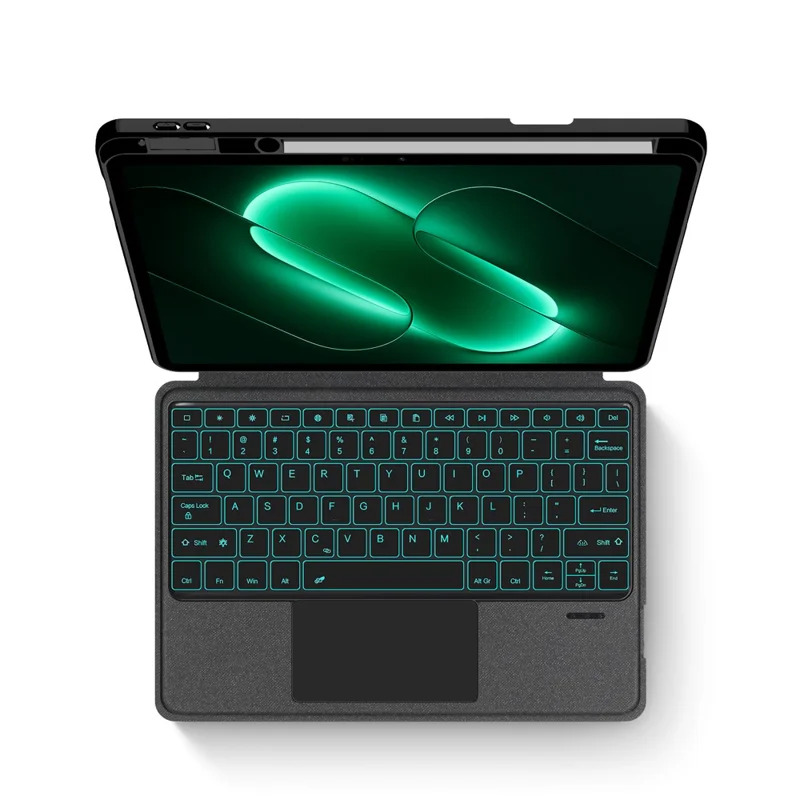 For Xiaomi Pad 9 Pro Leather Case + Bluetooth-Compatible Keyboard with Backlight Trackpad - Black