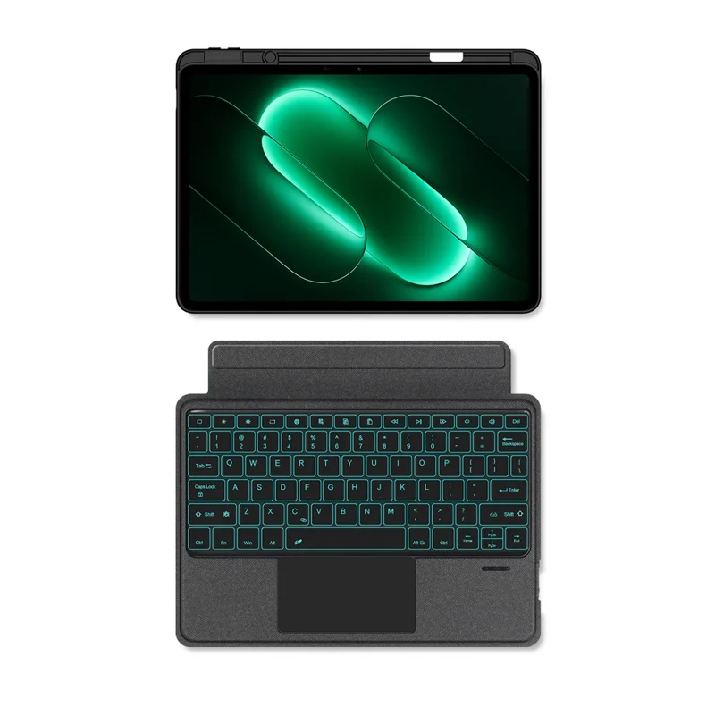 For Xiaomi Pad 9 Pro Leather Case + Bluetooth-Compatible Keyboard with Backlight Trackpad - Black