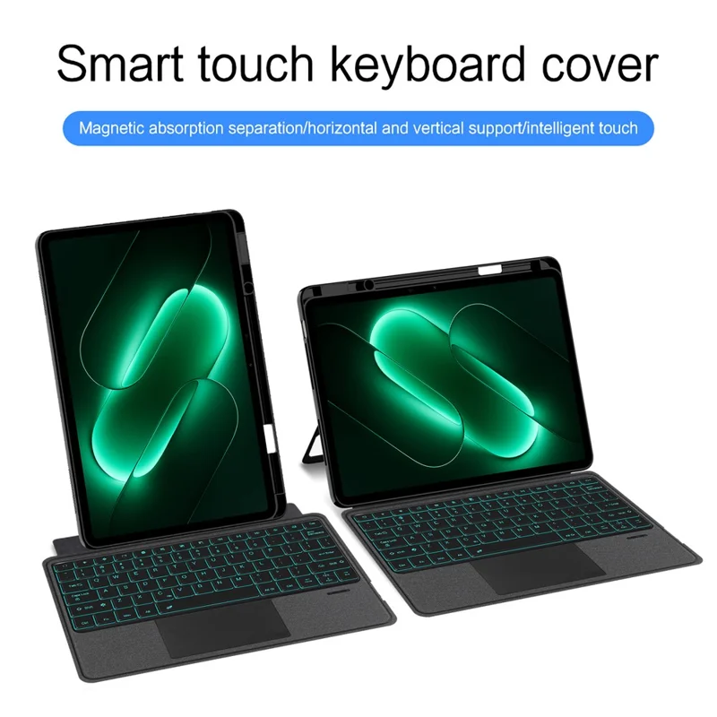 For Xiaomi Pad 9 Pro Leather Case + Bluetooth-Compatible Keyboard with Backlight Trackpad - Black