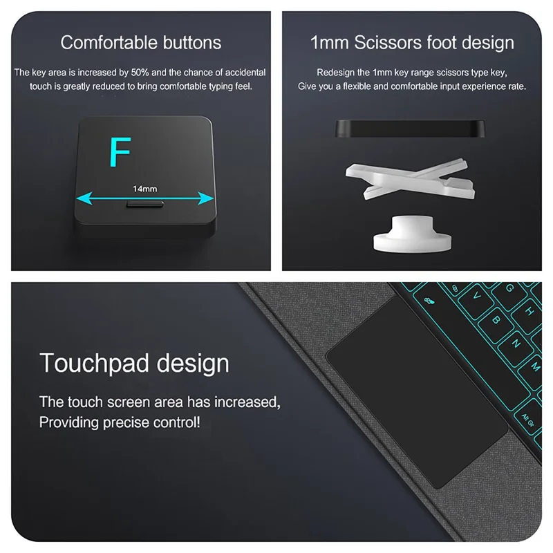 For Xiaomi Pad 9 Pro Leather Case + Bluetooth-Compatible Keyboard with Backlight Trackpad - Black