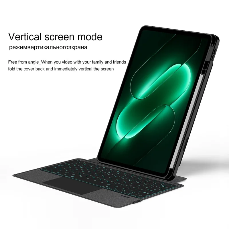 For Xiaomi Pad 9 Pro Leather Case + Bluetooth-Compatible Keyboard with Backlight Trackpad - Black