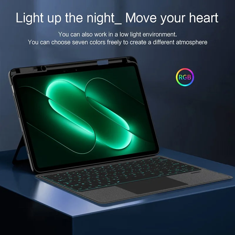 For Xiaomi Pad 9 Pro Leather Case + Bluetooth-Compatible Keyboard with Backlight Trackpad - Black