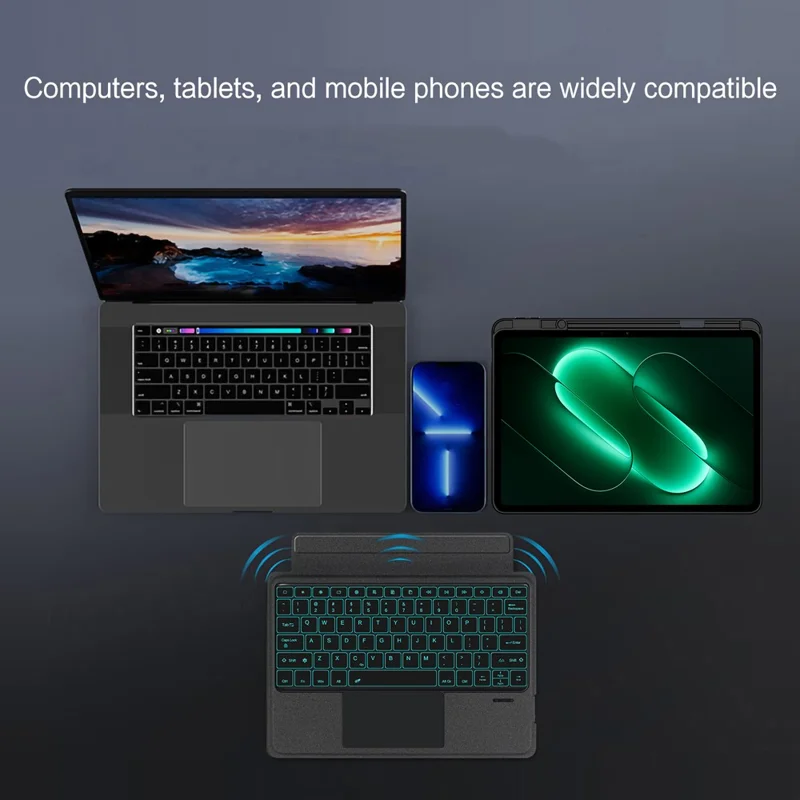 For Xiaomi Pad 9 Pro Leather Case + Bluetooth-Compatible Keyboard with Backlight Trackpad - Black