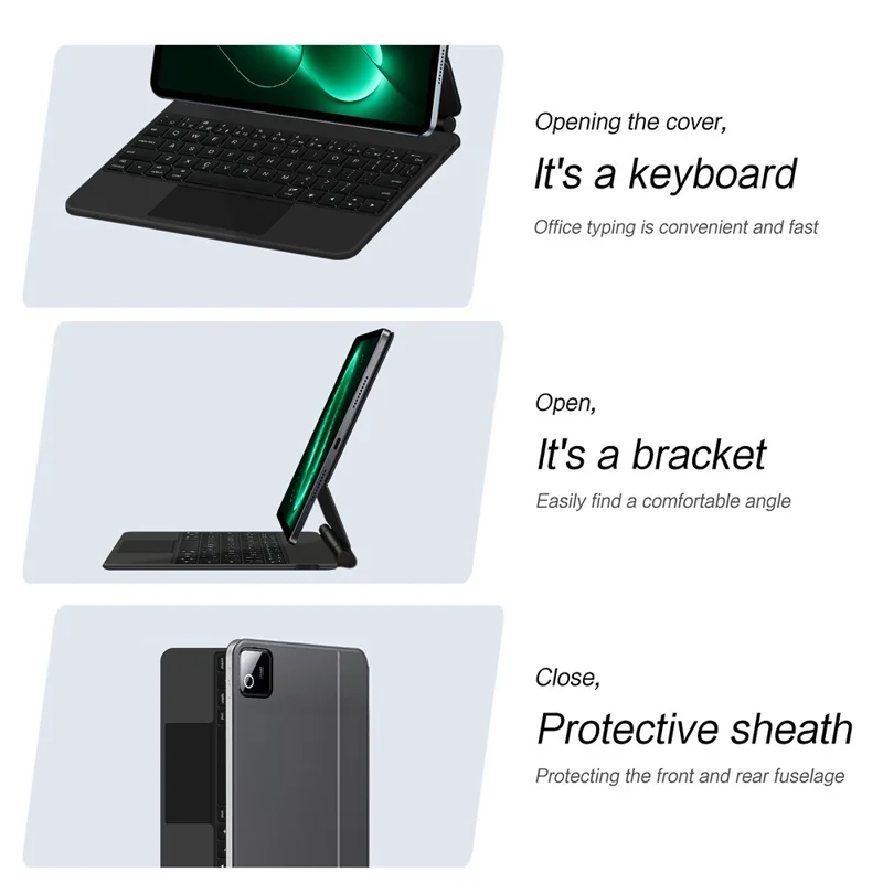 For Xiaomi Pad 9 Pro Magnetic Floating Bluetooth-Compatible Keyboard (English) + Leather Tablet Case - Black