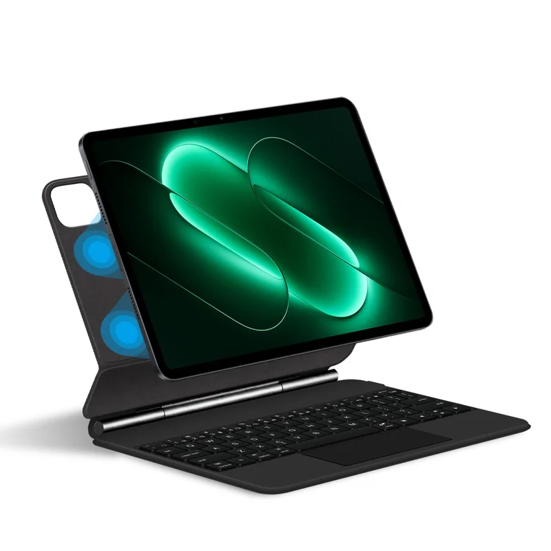 For Xiaomi Pad 9 Pro Magnetic Floating Bluetooth-Compatible Keyboard (English) + Leather Tablet Case - Black