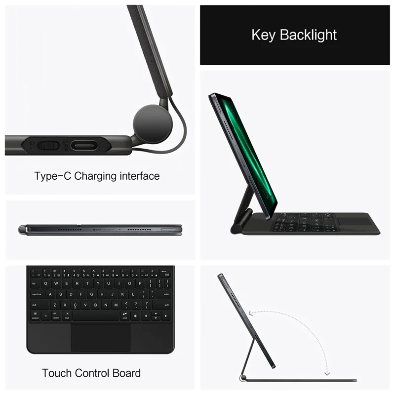 For Xiaomi Pad 9 Pro Magnetic Floating Bluetooth-Compatible Keyboard (English) + Leather Tablet Case - Black