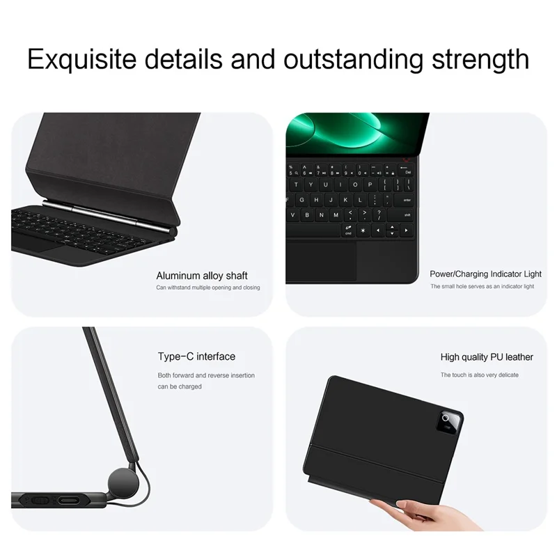 For Xiaomi Pad 9 Pro Magnetic Floating Bluetooth-Compatible Keyboard (English) + Leather Tablet Case - Black