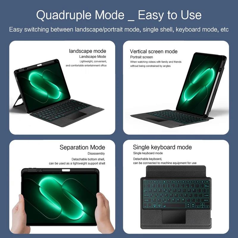 For Xiaomi Pad 9 Leather Case + Bluetooth-Compatible Keyboard with Backlight Trackpad - Black
