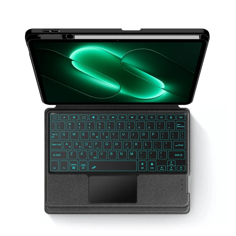 For Xiaomi Pad 9 Leather Case + Bluetooth-Compatible Keyboard with Backlight Trackpad - Black