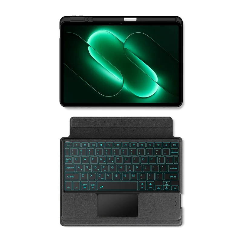 For Xiaomi Pad 9 Leather Case + Bluetooth-Compatible Keyboard with Backlight Trackpad - Black