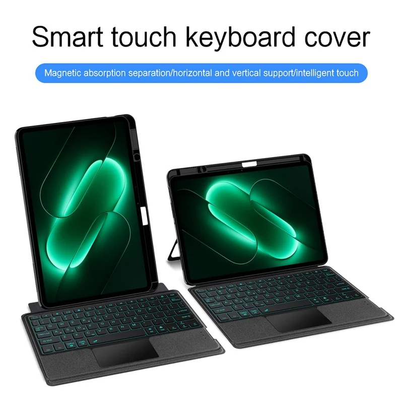 For Xiaomi Pad 9 Leather Case + Bluetooth-Compatible Keyboard with Backlight Trackpad - Black