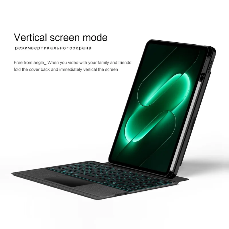 For Xiaomi Pad 9 Leather Case + Bluetooth-Compatible Keyboard with Backlight Trackpad - Black