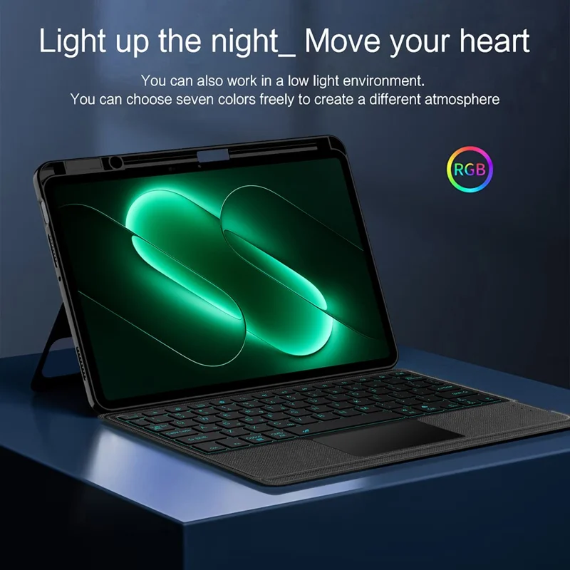 For Xiaomi Pad 9 Leather Case + Bluetooth-Compatible Keyboard with Backlight Trackpad - Black