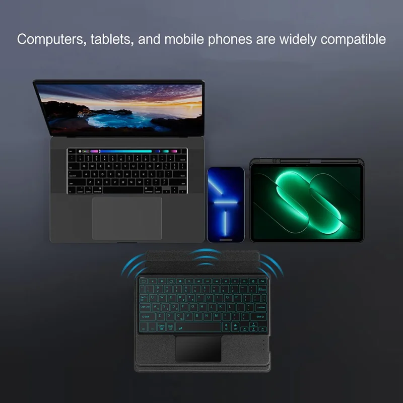 For Xiaomi Pad 9 Leather Case + Bluetooth-Compatible Keyboard with Backlight Trackpad - Black