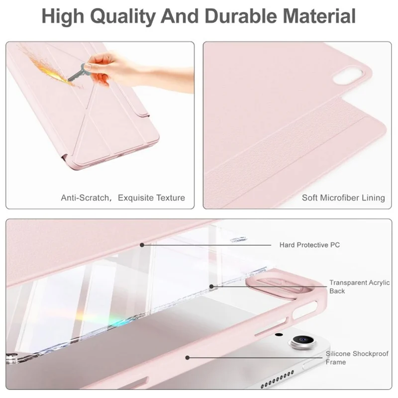 Capa para iPad mini (2024) / (2021) com Costas Transparente Magnética Removível e Dobrável em Y - Rosa