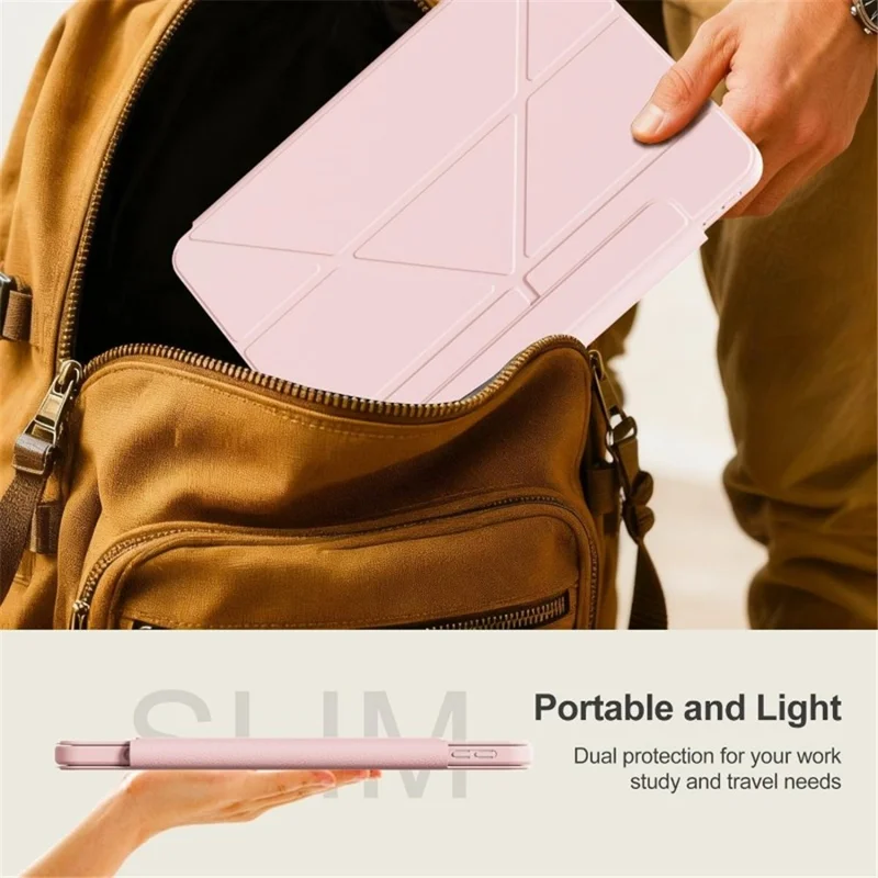 Capa para iPad mini (2024) / (2021) com Costas Transparente Magnética Removível e Dobrável em Y - Rosa