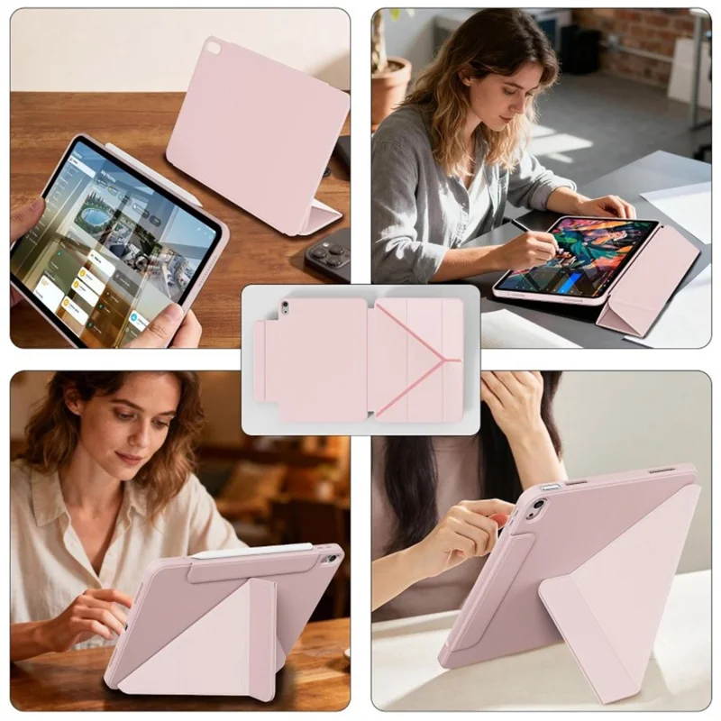 Capa para iPad mini (2024) / (2021) com Costas Transparente Magnética Removível e Dobrável em Y - Rosa
