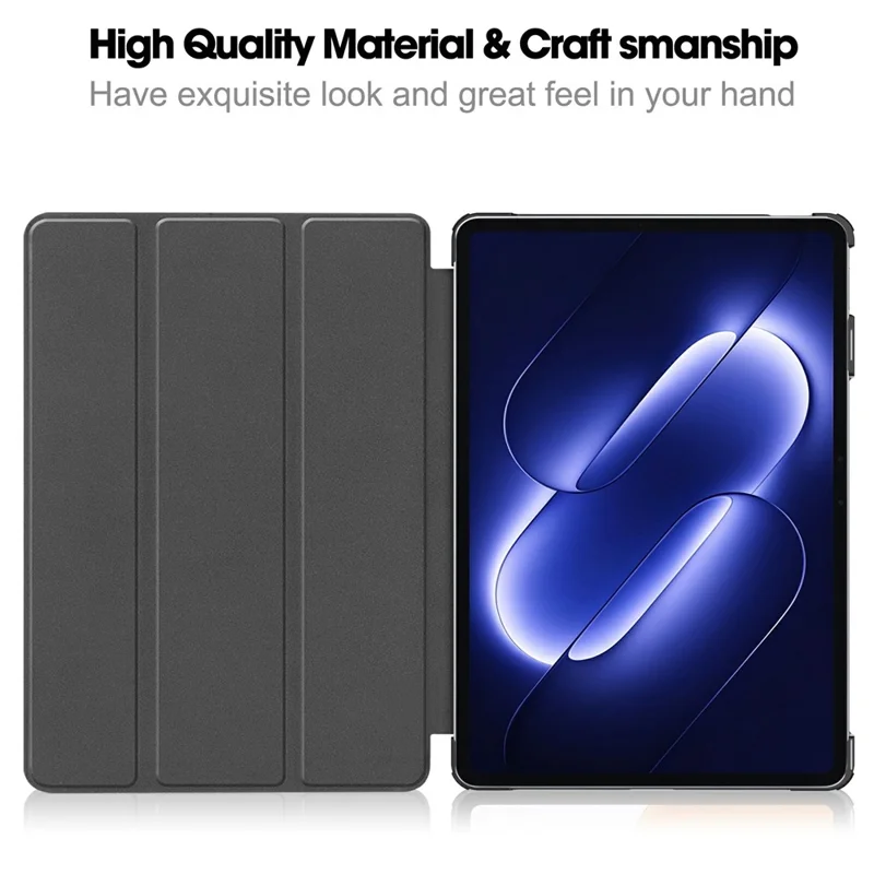 For Xiaomi Pad 9 Pro PU Leather Tablet Case Anti-drop Tri-Fold Stand Slim Protective Cover - Black