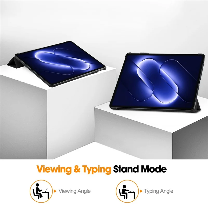For Xiaomi Pad 9 Pro PU Leather Tablet Case Anti-drop Tri-Fold Stand Slim Protective Cover - Black