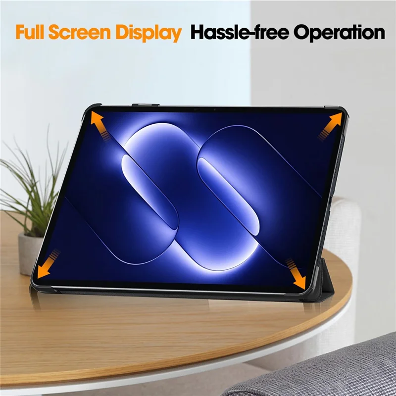 For Xiaomi Pad 9 Pro PU Leather Tablet Case Anti-drop Tri-Fold Stand Slim Protective Cover - Black