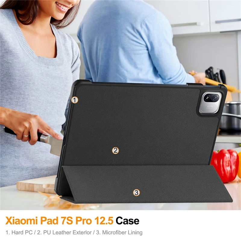 For Xiaomi Pad 9 Pro PU Leather Tablet Case Anti-drop Tri-Fold Stand Slim Protective Cover - Black