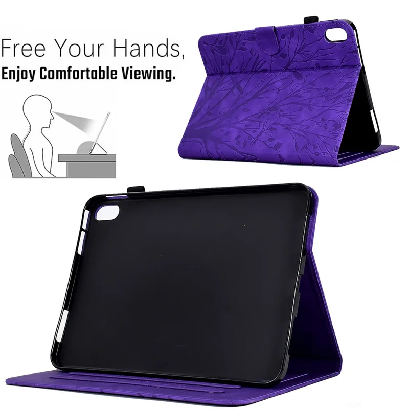 For iPad mini (2026) Leather Case Tree Pattern Card Slots Stand Cover - Purple