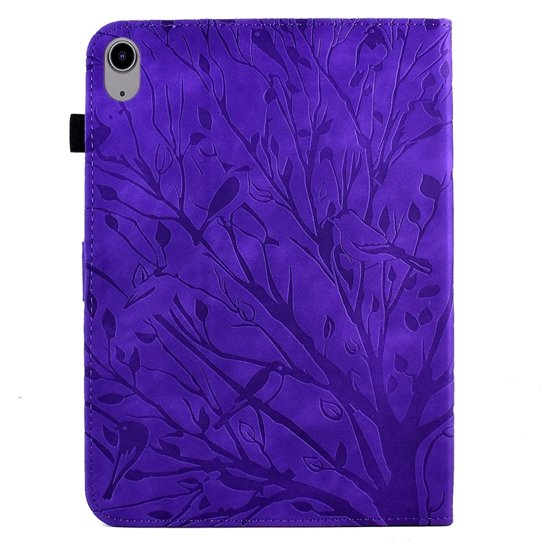 For iPad mini (2026) Leather Case Tree Pattern Card Slots Stand Cover - Purple