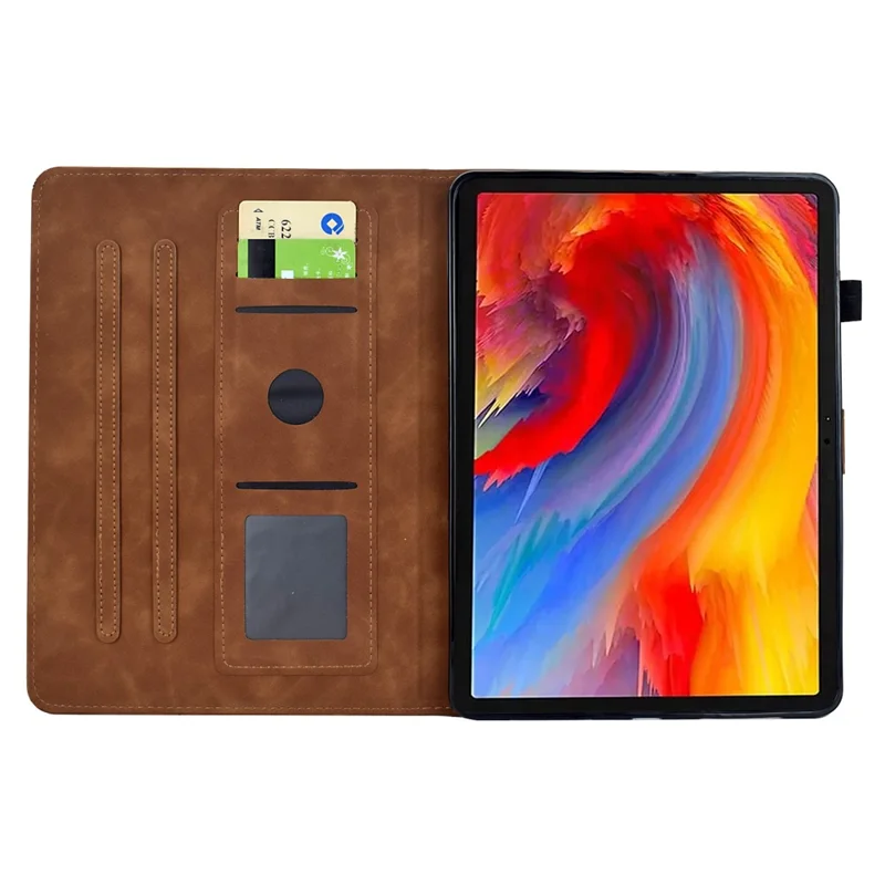 For iPad mini (2026) Case Flower Bird Imprinted Card Holder Leather Tablet Cover - Brown