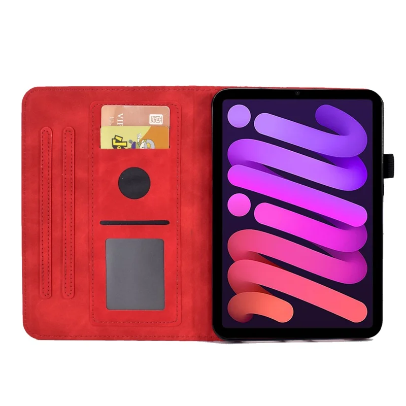 Funda para iPad mini (2026) con Ranuras para Tarjetas, Funda de Cuero con Patrón Geométrico - Rojo