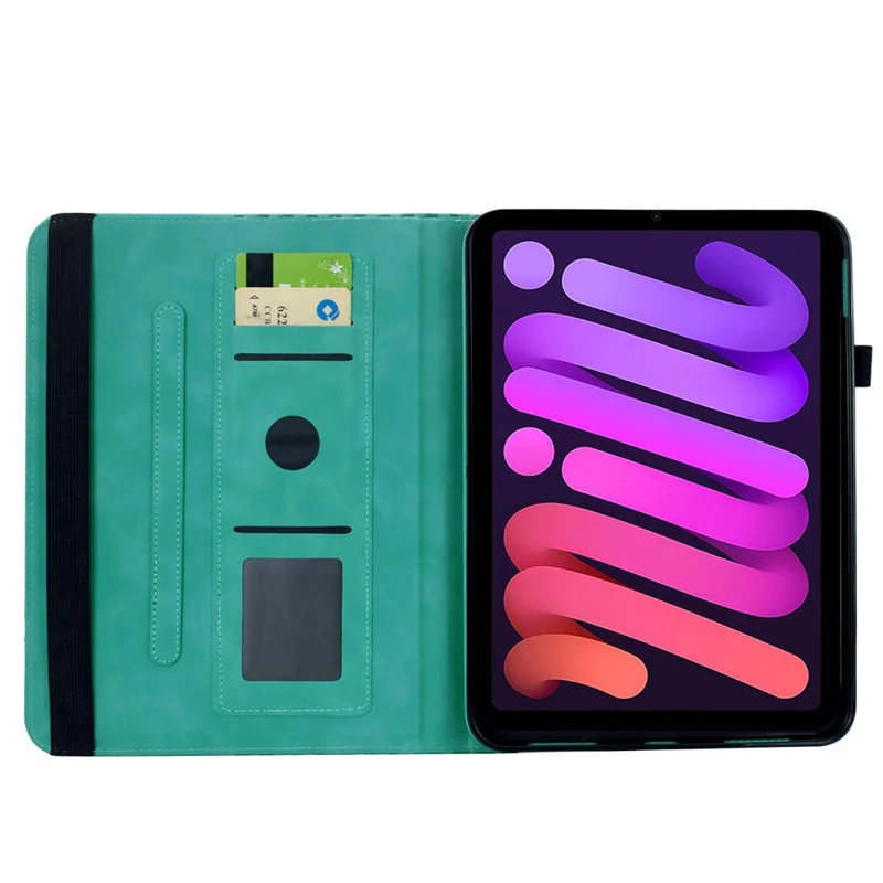 For iPad mini (2026) Case Rotary Stand Card Slots Block Pattern Leather Cover - Light Green