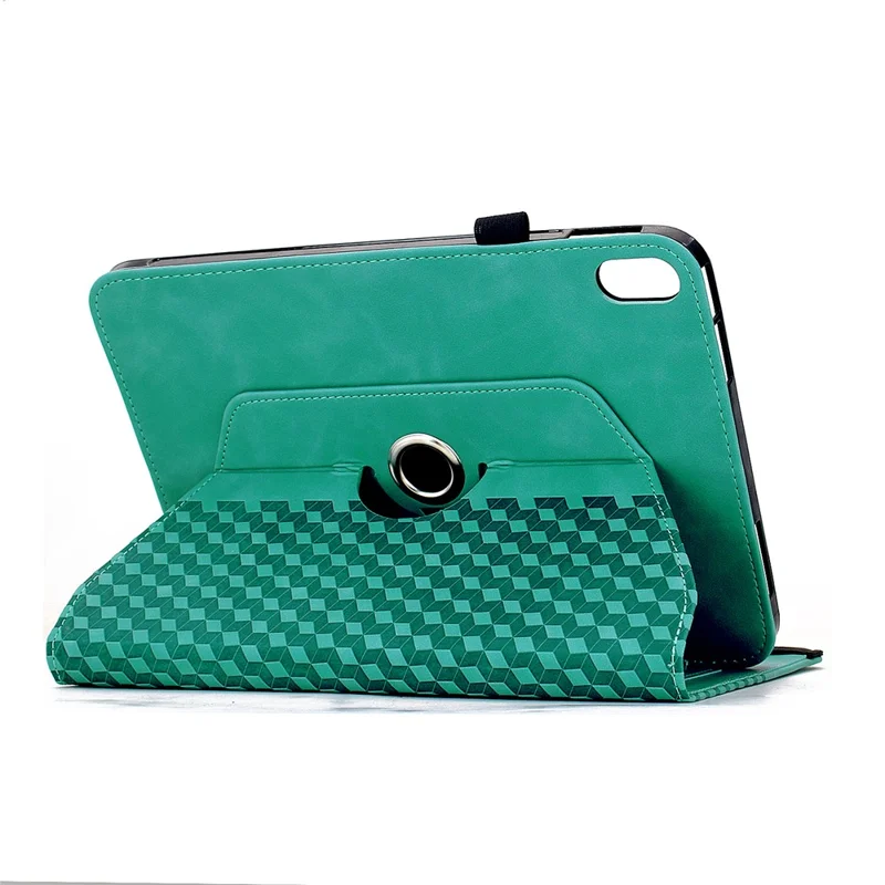 For iPad mini (2026) Case Rotary Stand Card Slots Block Pattern Leather Cover - Light Green