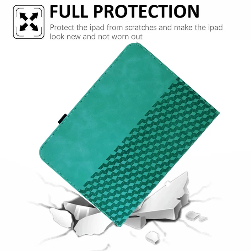 For iPad mini (2026) Case Rotary Stand Card Slots Block Pattern Leather Cover - Light Green