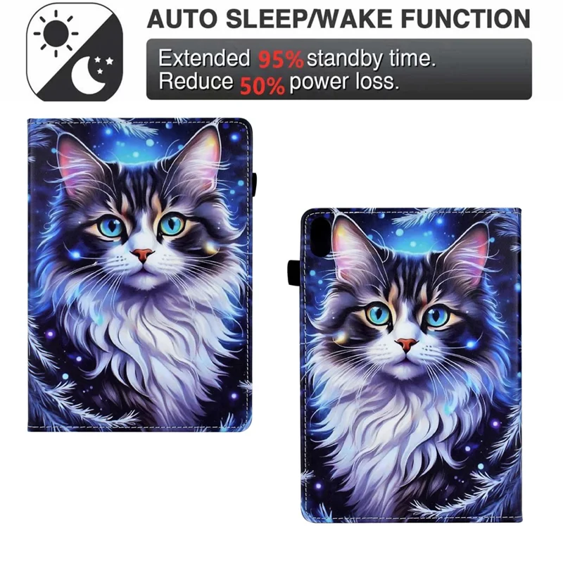 For iPad mini (2026) Case Pattern Printing Leather Tablet Cover with Card Holder - Cat