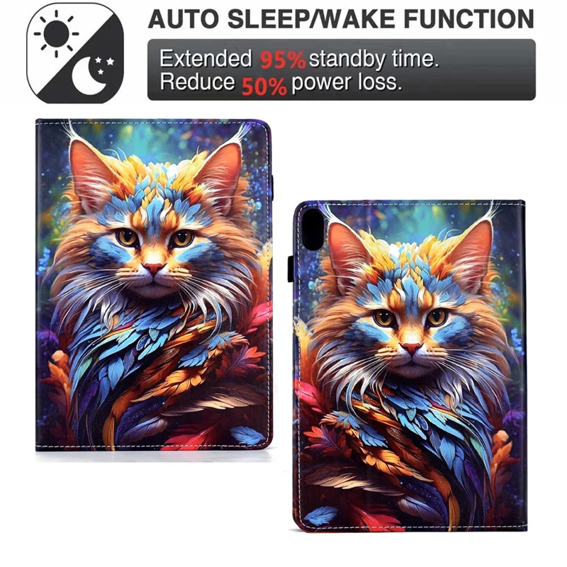 For iPad mini (2026) Case Pattern Printing Leather Tablet Cover with Card Holder - Shining Cat