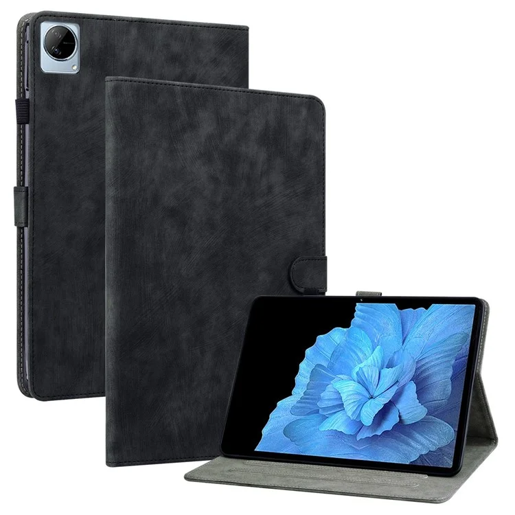 Para Vivo Pad Stand Dobrável Design de Tigre Fofo Estojo de Comprimido Impressa TPU+PU Couro Anti-vestuário Com Slot de Cartão - Preto