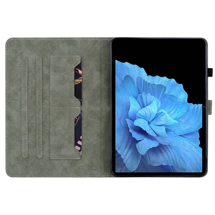 Para Vivo Pad Stand Dobrável Design de Tigre Fofo Estojo de Comprimido Impressa TPU+PU Couro Anti-vestuário Com Slot de Cartão - Preto