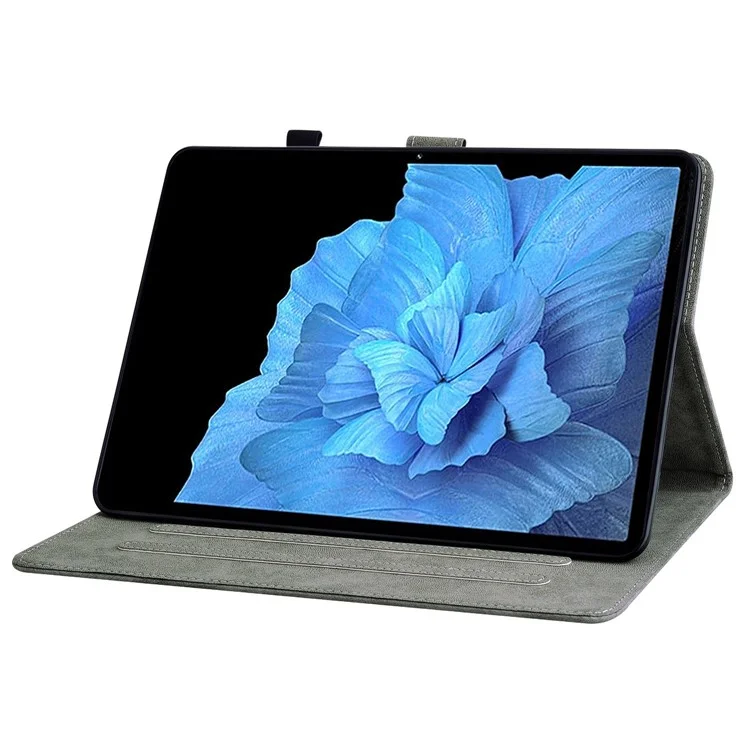 Para Vivo Pad Stand Dobrável Design de Tigre Fofo Estojo de Comprimido Impressa TPU+PU Couro Anti-vestuário Com Slot de Cartão - Preto
