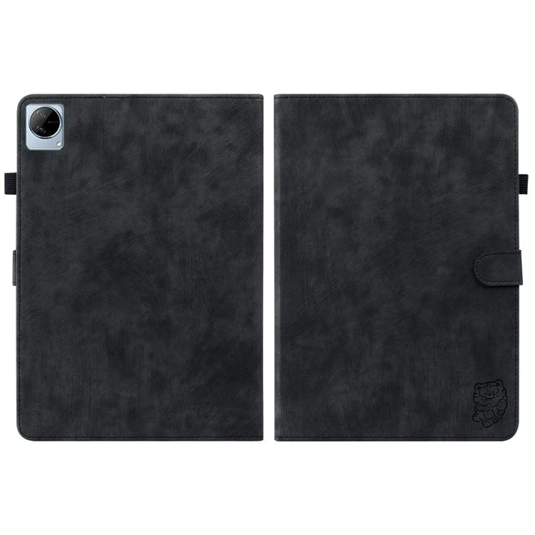 Para Vivo Pad Stand Dobrável Design de Tigre Fofo Estojo de Comprimido Impressa TPU+PU Couro Anti-vestuário Com Slot de Cartão - Preto