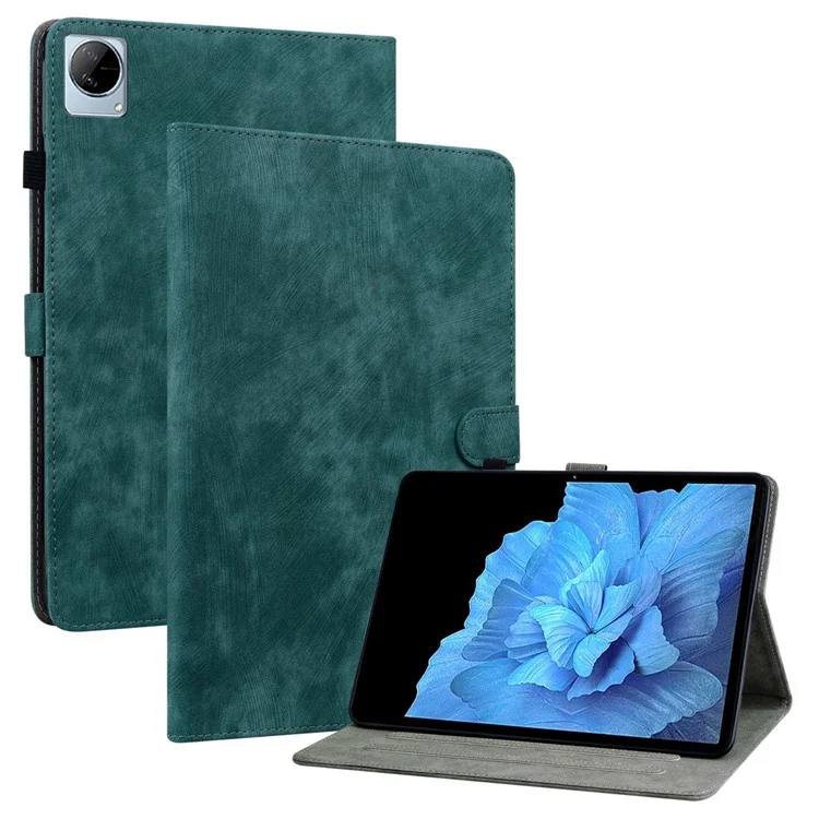 Für Vivo Pad Falten Ständer Design Süßes Tigermuster Geprägtes Tablet Hülle TPU+PU Leder Anti-wear-shell Mit Kartensteckplatz - Grün
