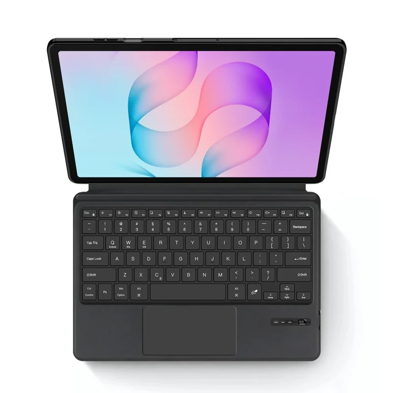 For Samsung Galaxy Tab S12+ Leather Case + Touchpad Bluetooth-Compatible Keyboard (without Backlit) - Black