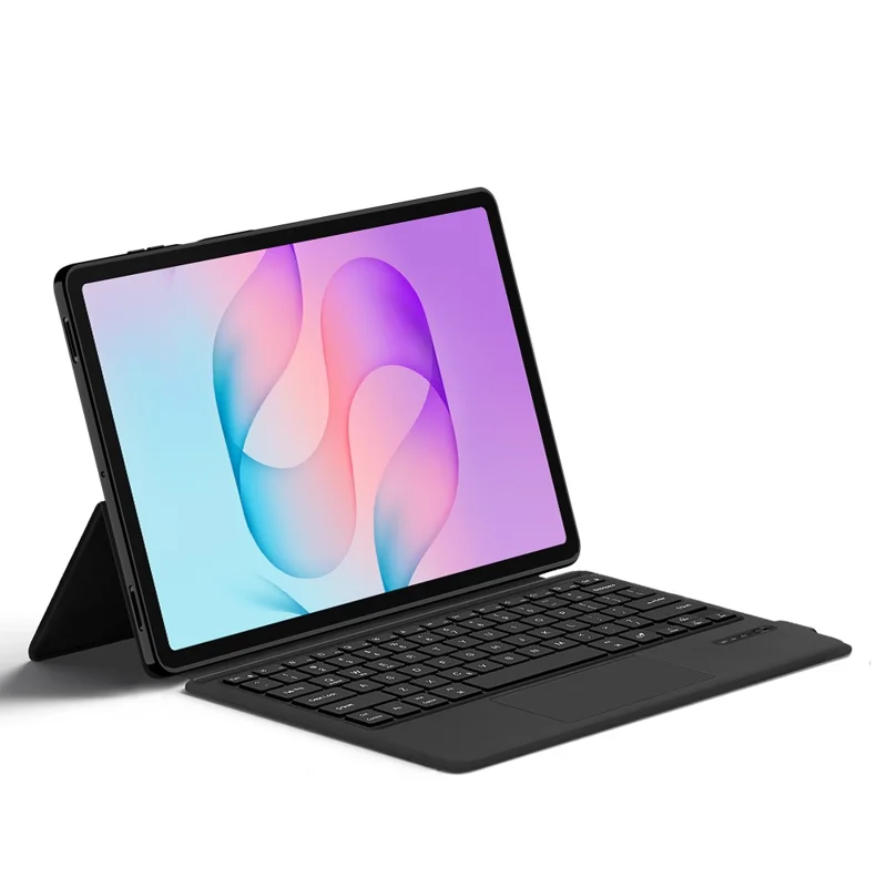 For Samsung Galaxy Tab S12+ Leather Case + Touchpad Bluetooth-Compatible Keyboard (without Backlit) - Black