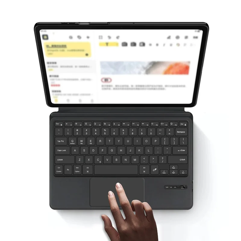 For Samsung Galaxy Tab S12+ Leather Case + Touchpad Bluetooth-Compatible Keyboard (without Backlit) - Black