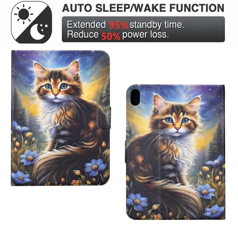 For iPad mini (2026) Case Pattern Printing Stand Leather Tablet Cover with Card Slots - Starry Night Cat