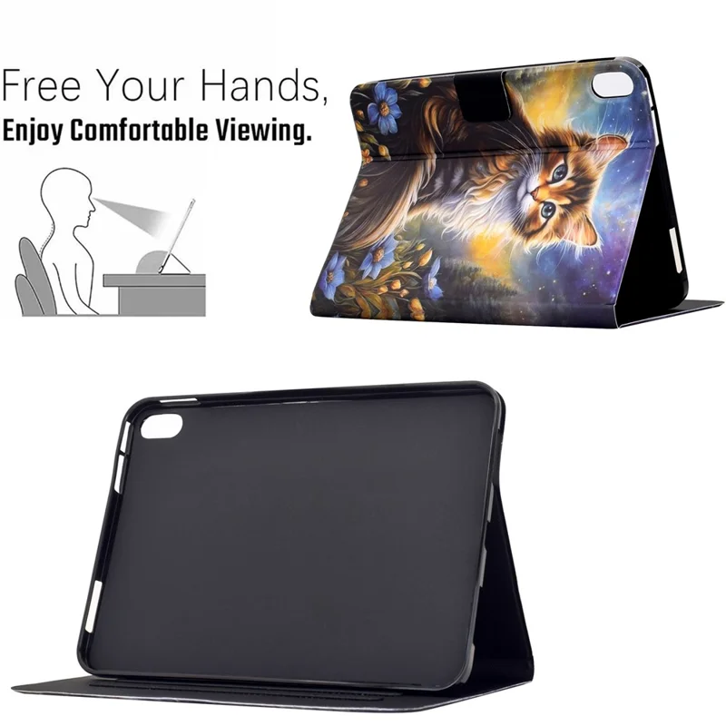 For iPad mini (2026) Case Pattern Printing Stand Leather Tablet Cover with Card Slots - Starry Night Cat