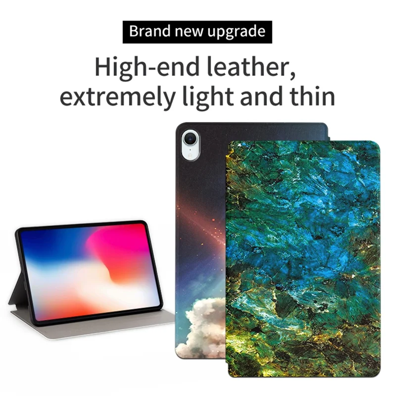 For iPad mini (2026) Case Pattern Print PU Leather Tablet Flip Cover - Emerald Marble