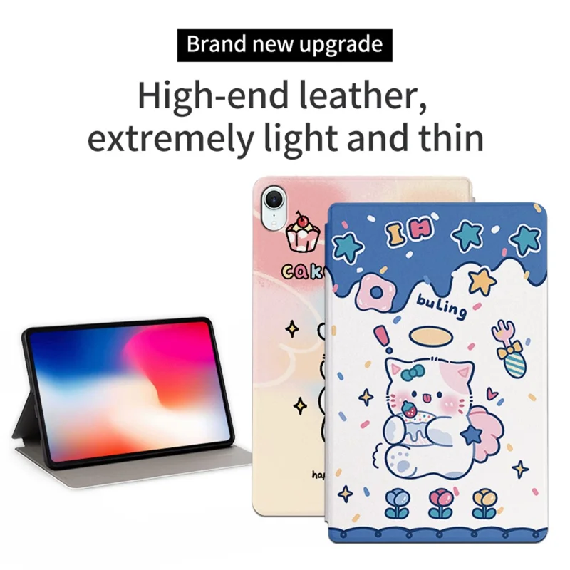 For iPad mini (2026) Case Cute Cartoon Pattern Print PU Leather Tablet Cover - Angel Cat