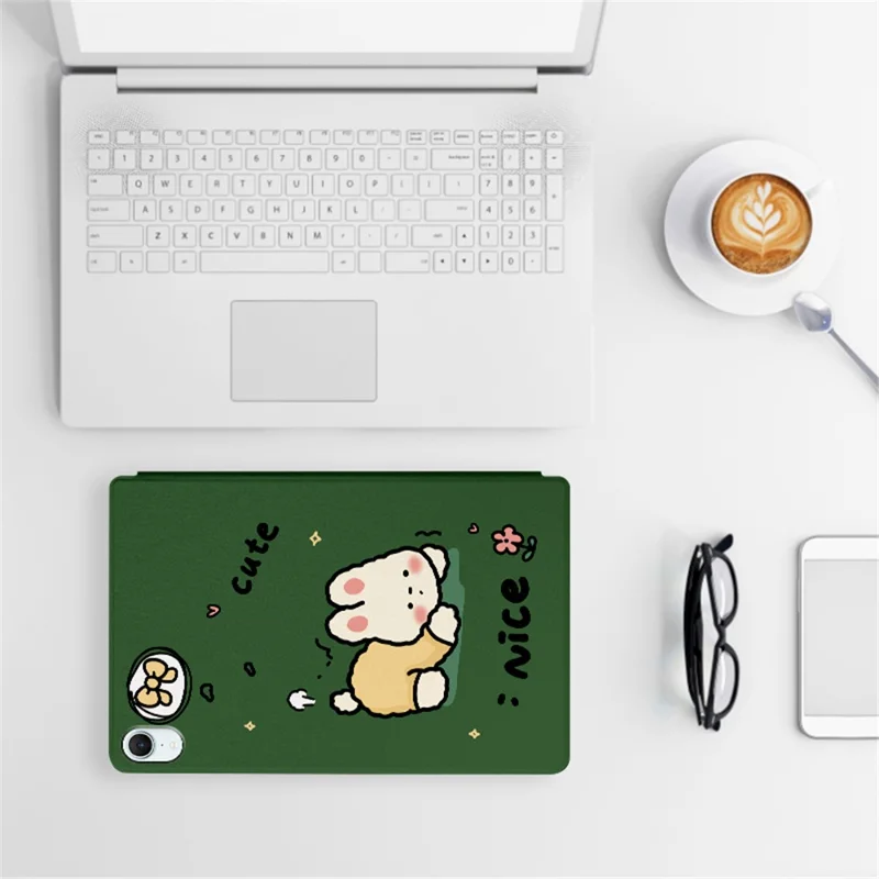 For iPad mini (2026) Case Cute Cartoon Pattern Print PU Leather Tablet Cover - Angel Cat