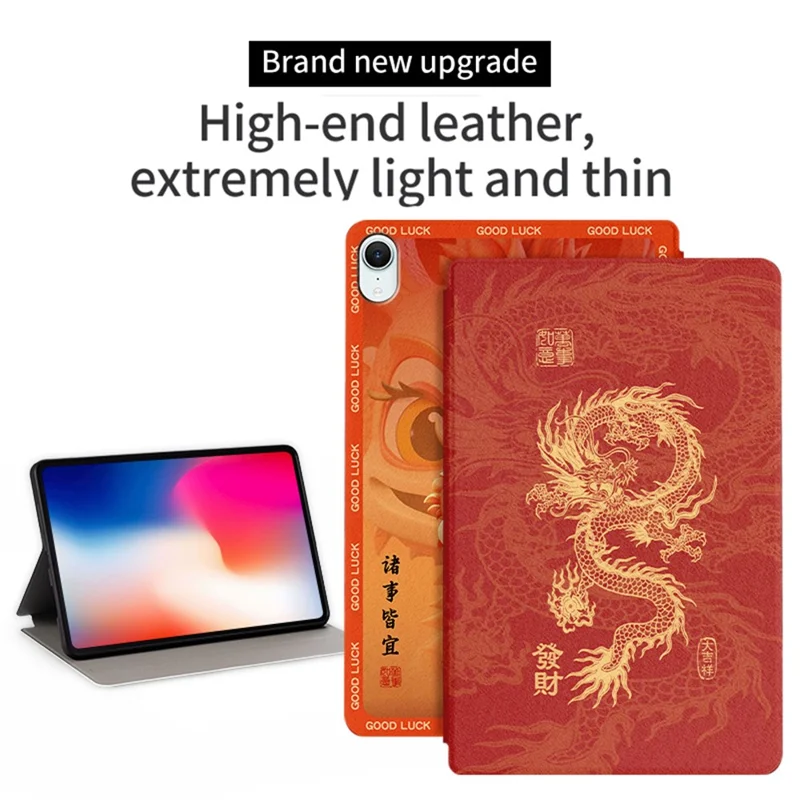 For iPad mini (2026) Case PU Leather Loong Pattern Stand Tablet Cover - All Wishes Come True