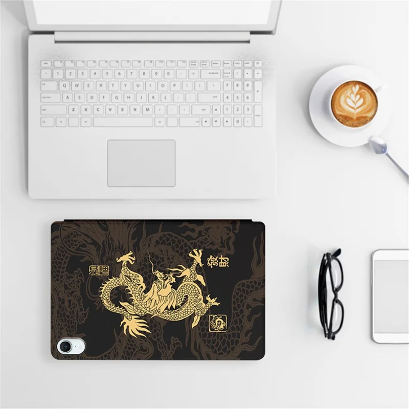 For iPad mini (2026) Case PU Leather Loong Pattern Stand Tablet Cover - All Wishes Come True