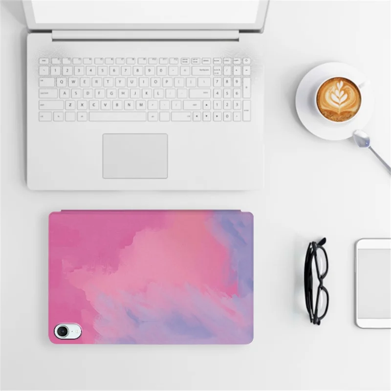 For iPad mini (2026) Case Watercolor Pattern PU Leather Stand Tablet Cover - Pink